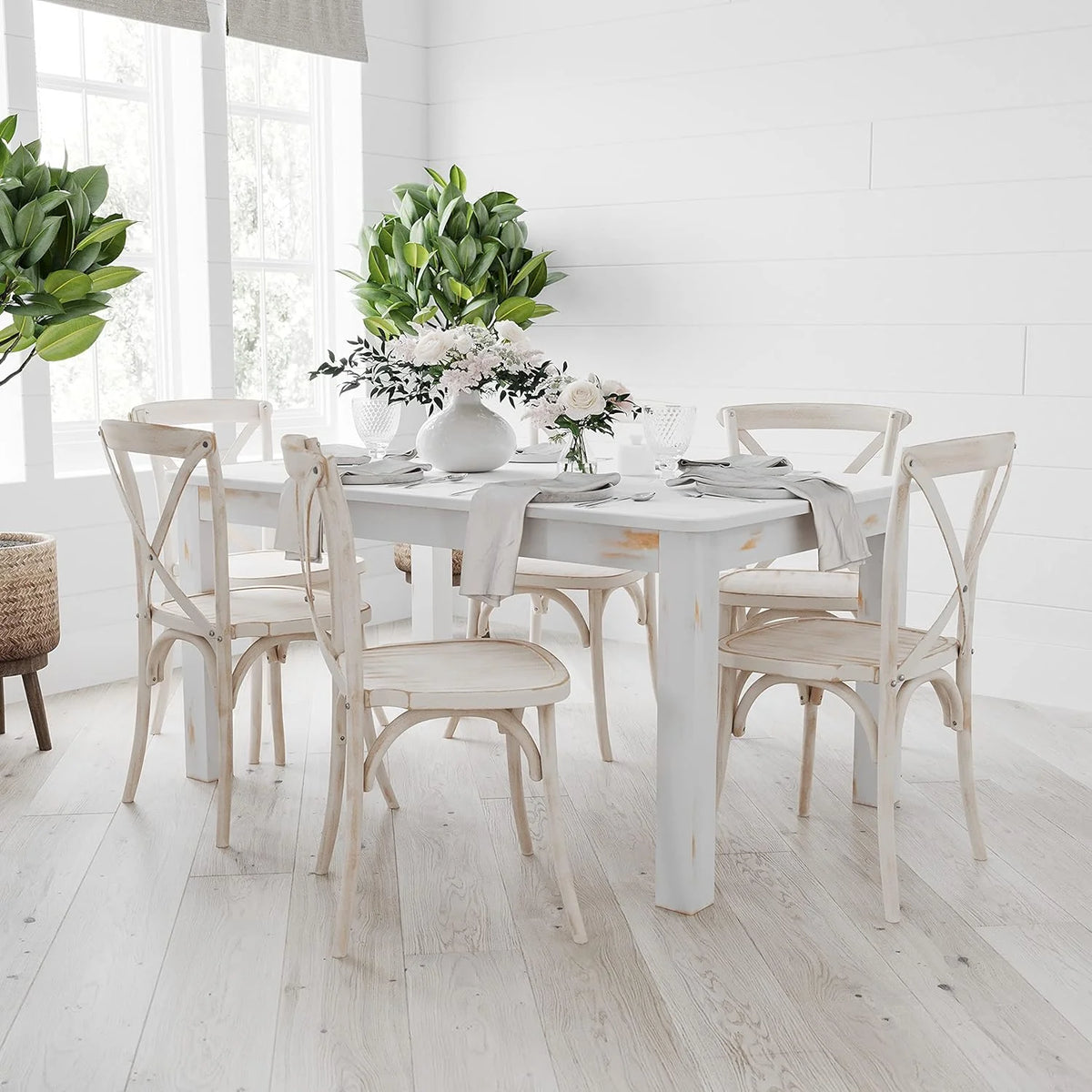 60" X 38" Rectangular Antique Rustic White Solid Pine Dining Table C100