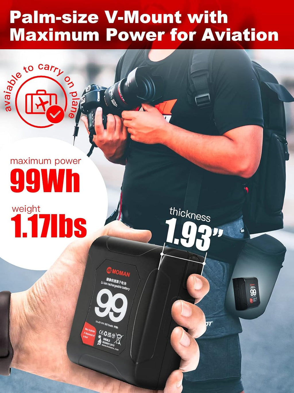 Moman Mini V Mount Battery 99Wh 15A with Dual D-Tap & USB Outputs J7433