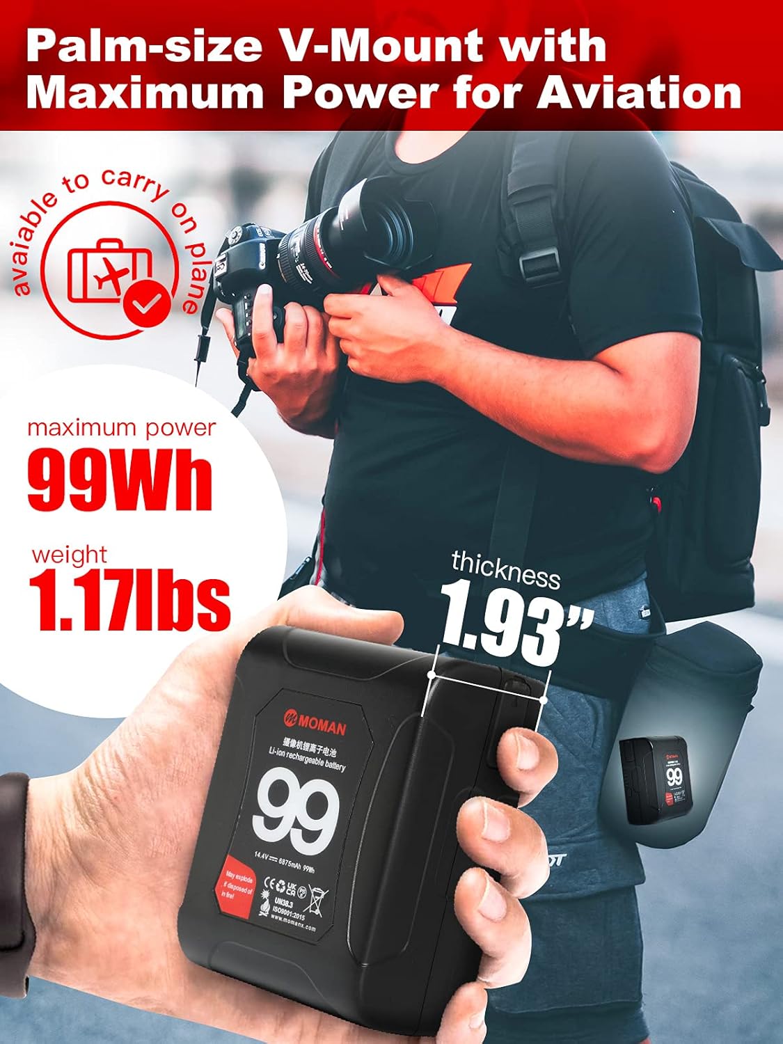 Moman Mini V Mount Battery 99Wh 15A with Dual D-Tap & USB Outputs J7433