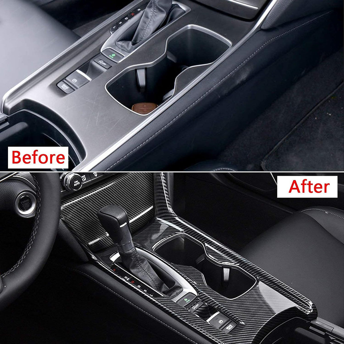Interior Gear Shift Box Water Cup Holder Panel Cover Trim ABS Carbon Fiber Style H23977
