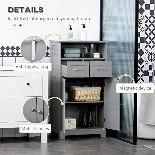 Grey Freestanding Bathroom Cabinet Organizer with Two Drawers V424110