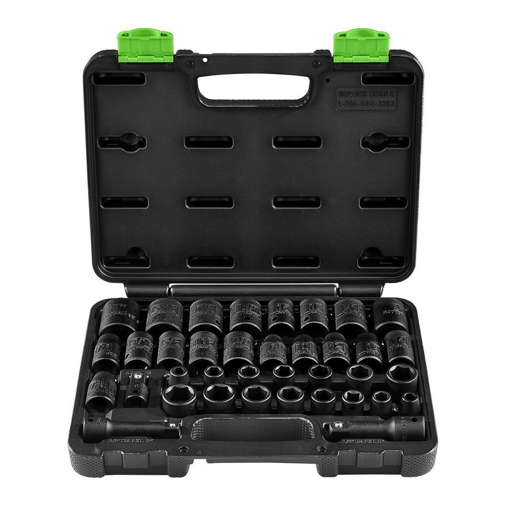 3/8 in., 1/2 in. Drive SAE and Metric Impact Socket Set, 37 Piece N888482
