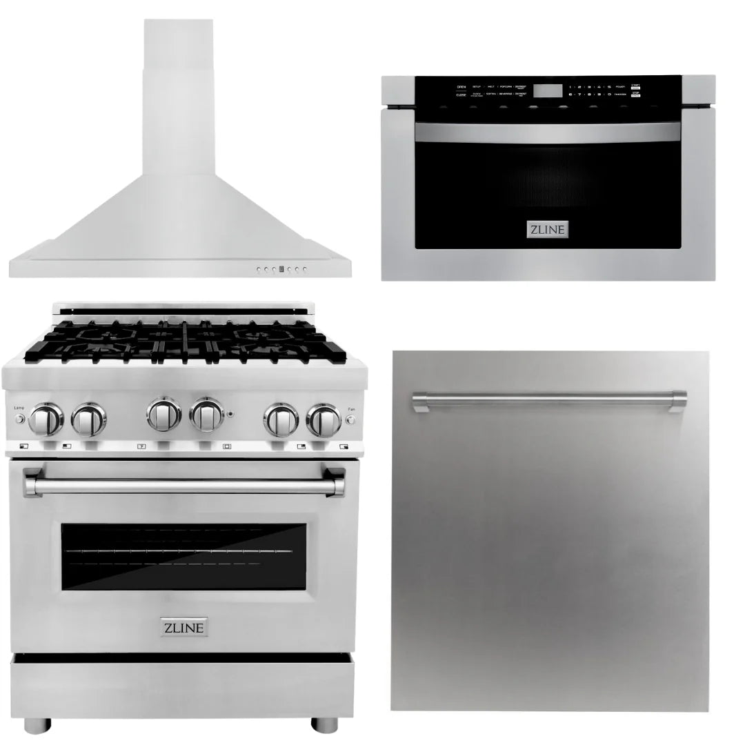 30 in. Gas Range, Range Hood, Microwave Drawer, Dishwasher V69596