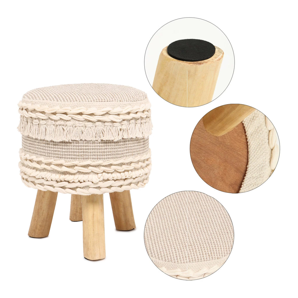 Handmade Wooden 4 Legs Tufted Seat 100% Cotton Foot Stool M21953