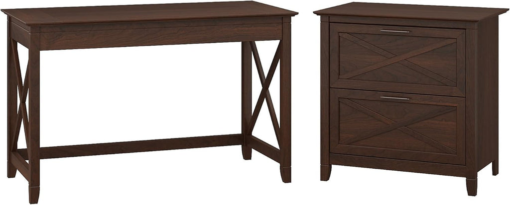 54W Computer Desk with Storage and 2 Drawer Lateral File Cabinet, Pure White Oak E77462