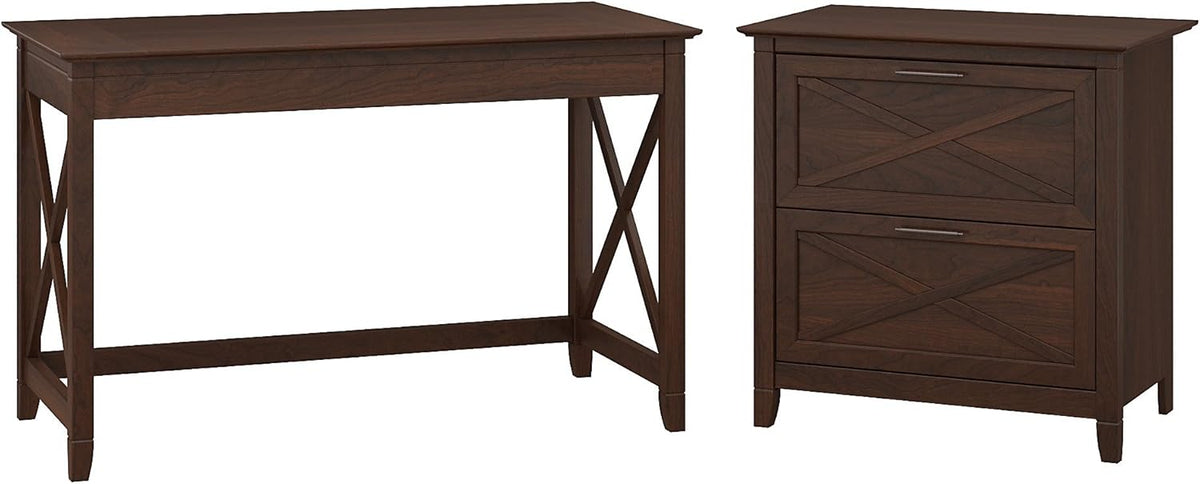 54W Computer Desk with Storage and 2 Drawer Lateral File Cabinet, Pure White Oak E77462