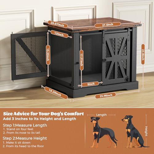 40" Heavy Duty Dog Crate Furniture with Double Doors Black L2403